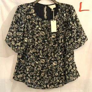 MELLODAY Black and Cream Floral Blouse
